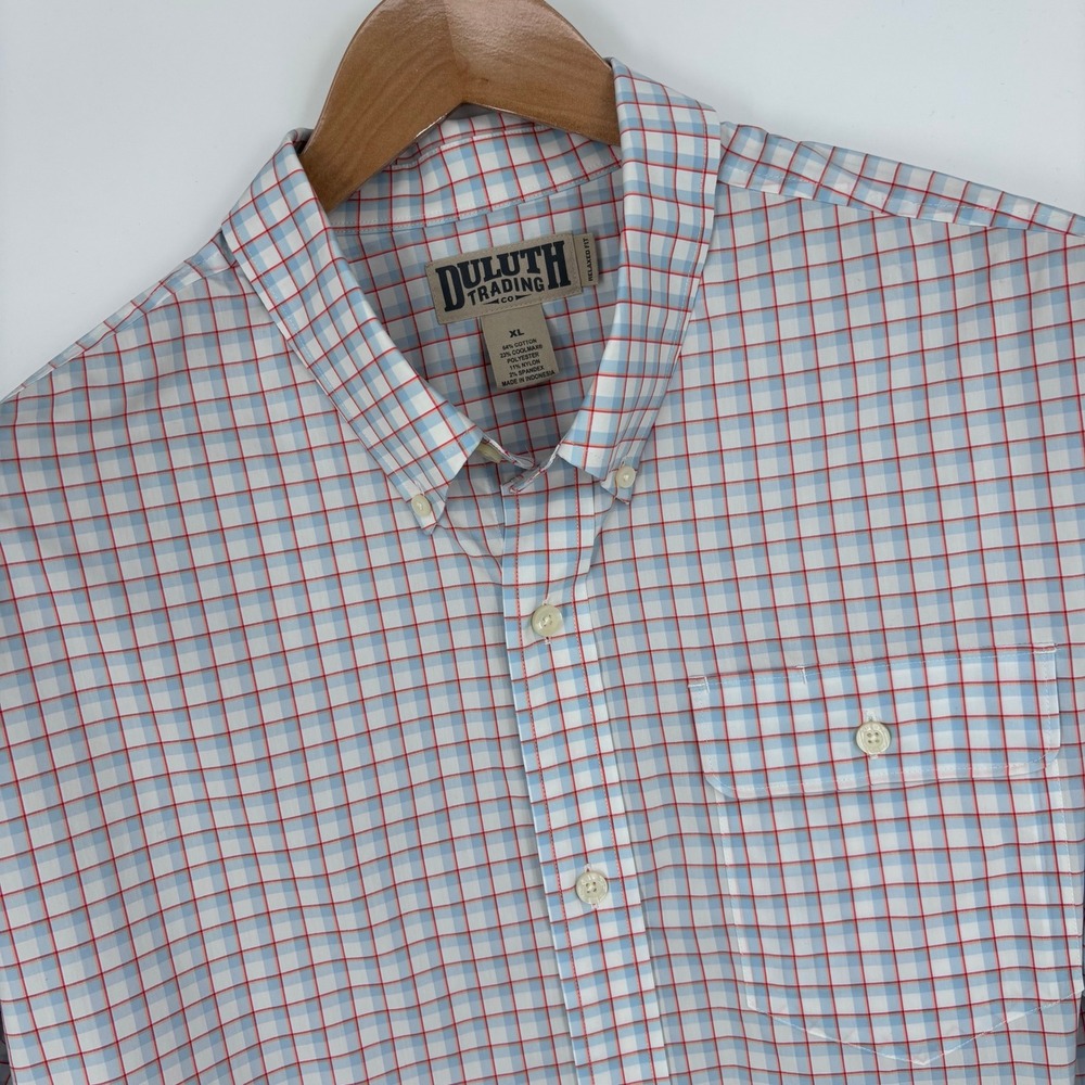 Duluth Trading CoolMax Wrinklefighter Relaxed Fit Shirt Mens XL Blue Red Plaid